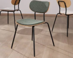 Meuble House Lot de 4 chaises de repas en tissu vert