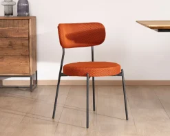 Meuble House Lot de 2 chaises de repas en tissu terracotta et pieds métal style rétro "Lato" Hot