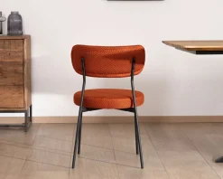 Meuble House Lot de 2 chaises de repas en tissu terracotta et pieds métal style rétro 