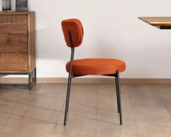 Meuble House Lot de 2 chaises de repas en tissu terracotta et pieds métal style rétro 