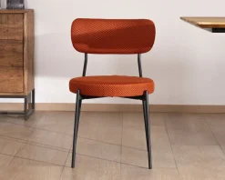 Meuble House Lot de 2 chaises de repas en tissu terracotta et pieds métal style rétro 