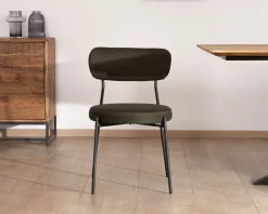 Meuble House Lot de 2 chaises de repas en tissu vert olive et pieds métal design minimaliste 