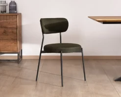 Meuble House Lot de 2 chaises de repas en tissu vert olive et pieds métal design minimaliste 