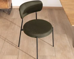 Meuble House Lot de 2 chaises de repas en tissu vert olive et pieds métal design minimaliste 