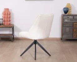 Meuble House Lot de 2 chaises de repas en tissu blanc et pied pivotant en métal