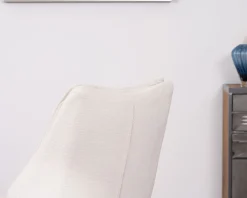 Meuble House Lot de 2 chaises de repas en tissu blanc et pied pivotant en métal