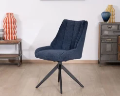 Meuble House Lot de 2 chaises de repas en tissu bleu nuit 