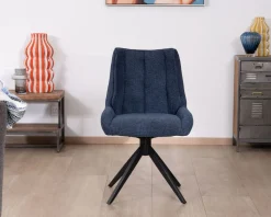 Meuble House Lot de 2 chaises de repas en tissu bleu nuit 