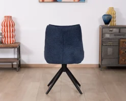 Meuble House Lot de 2 chaises de repas en tissu bleu nuit 