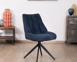 Meuble House Lot de 2 chaises de repas en tissu bleu nuit 