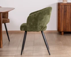 Meuble House Lot de 2 chaises de repas en velours côtelé kaki et pieds métal 