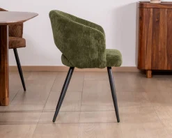 Meuble House Lot de 2 chaises de repas en velours côtelé kaki et pieds métal 