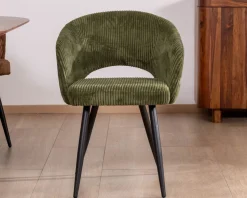Meuble House Lot de 2 chaises de repas en velours côtelé kaki et pieds métal 