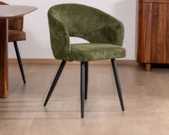 Meuble House Lot de 2 chaises de repas en velours côtelé kaki et pieds métal 