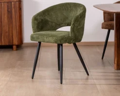 Meuble House Lot de 2 chaises de repas en velours côtelé kaki et pieds métal 