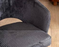 Meuble House Lot de 2 chaises de repas en velours côtelé anthracite et pieds métal noir vintage 