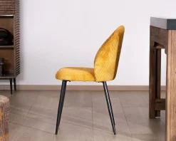 Meuble House Lot de 4 chaises de repas en velours moutarde et pieds en métal noir 