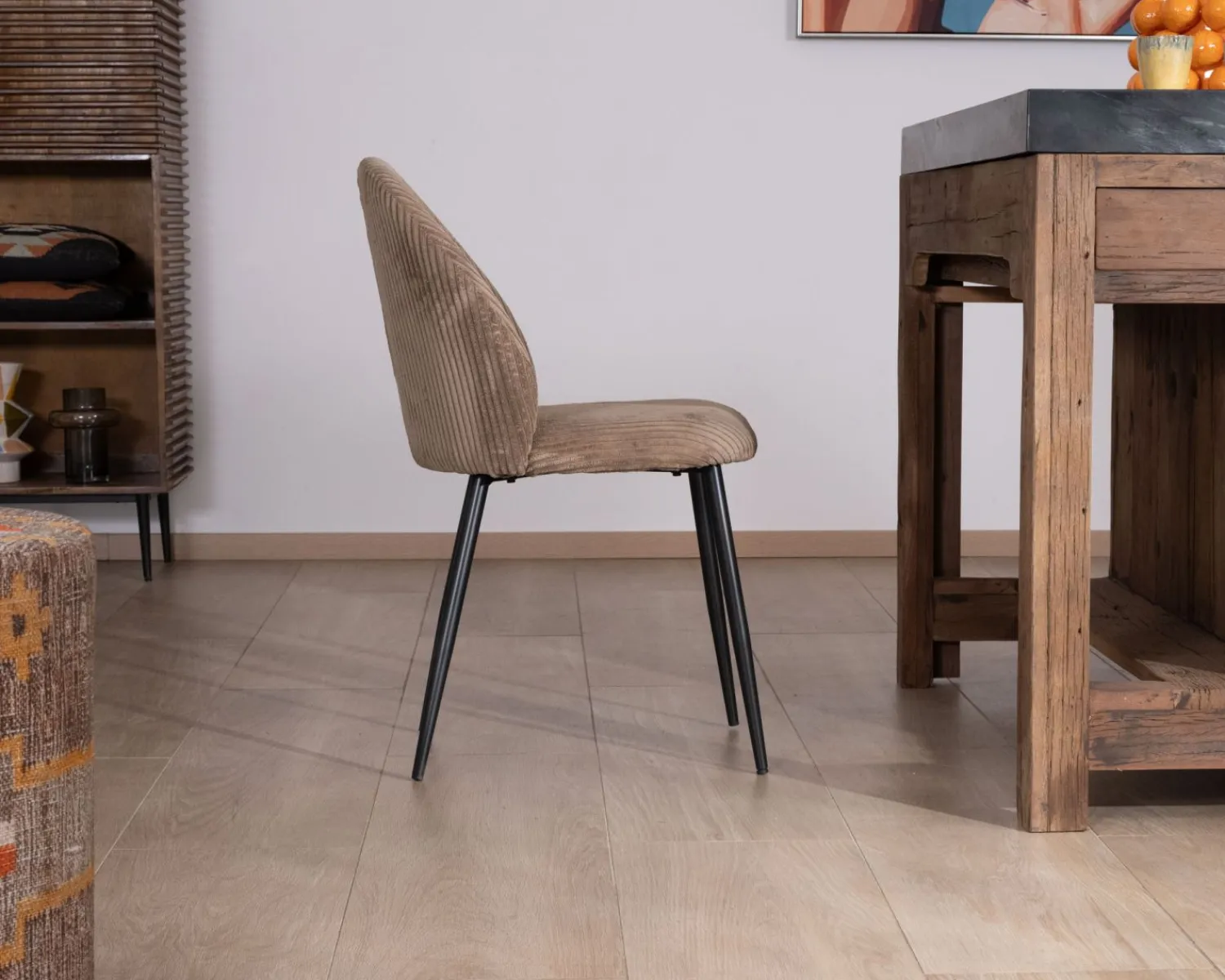 Meuble House Lot de 4 chaises de repas en velours côtelé taupe esprit vintage "Bellot" Online