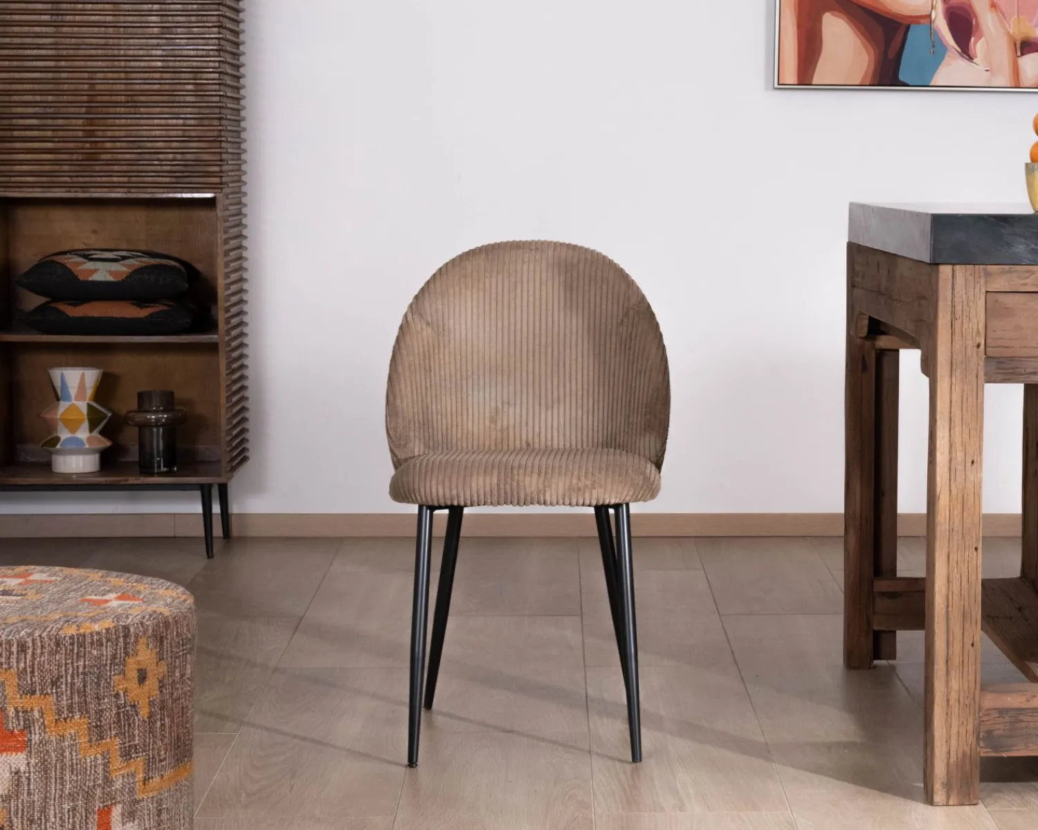 Meuble House Lot de 4 chaises de repas en velours côtelé taupe esprit vintage "Bellot" Online