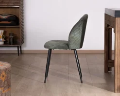 Meuble House Lot de 4 chaises de repas en velours vert sauge foncé
