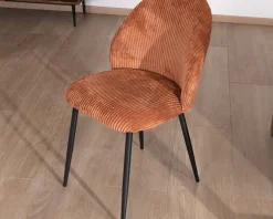 Meuble House Lot de 4 chaises de repas en velours côtelé rouille