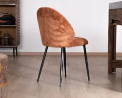 Meuble House Lot de 4 chaises de repas en velours côtelé rouille