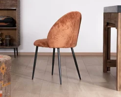 Meuble House Lot de 4 chaises de repas en velours côtelé rouille