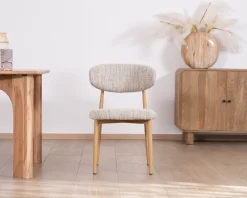 Meuble House Lot de 2 chaises de repas esprit rétro en tissu beige tramé marron 