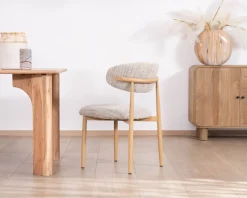 Meuble House Lot de 2 chaises de repas esprit rétro en tissu beige tramé marron 