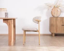 Meuble House Lot de 2 chaises de repas esprit rétro en tissu beige tramé marron 
