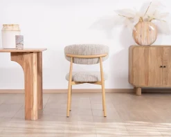 Meuble House Lot de 2 chaises de repas esprit rétro en tissu beige tramé marron 