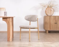 Meuble House Lot de 2 chaises de repas esprit rétro en tissu beige tramé marron 