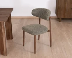Meuble House Lot de 2 chaises de repas esprit rétro en tissu tramé kaki 