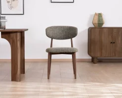 Meuble House Lot de 2 chaises de repas esprit rétro en tissu tramé kaki 