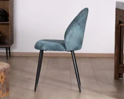 Meuble House Lot de 4 chaises de repas esprit vintage en velours bleu pétrole et métal noir "Bellot" Discount