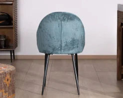 Meuble House Lot de 4 chaises de repas esprit vintage en velours bleu pétrole et métal noir "Bellot" Discount