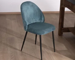 Meuble House Lot de 4 chaises de repas esprit vintage en velours bleu pétrole et métal noir