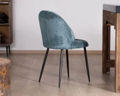 Meuble House Lot de 4 chaises de repas esprit vintage en velours bleu pétrole et métal noir