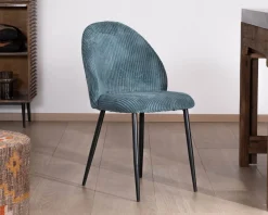 Meuble House Lot de 4 chaises de repas esprit vintage en velours bleu pétrole et métal noir