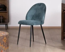 Meuble House Lot de 4 chaises de repas esprit vintage en velours bleu pétrole et métal noir