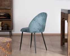 Meuble House Lot de 4 chaises de repas esprit vintage en velours bleu pétrole et métal noir