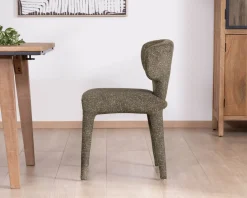 Meuble House Lot de 2 chaises de repas habillage intégral esprit design “Milano” en tissu chiné vert kaki New