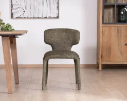Meuble House Lot de 2 chaises de repas habillage intégral esprit design “Milano” en tissu chiné vert kaki New