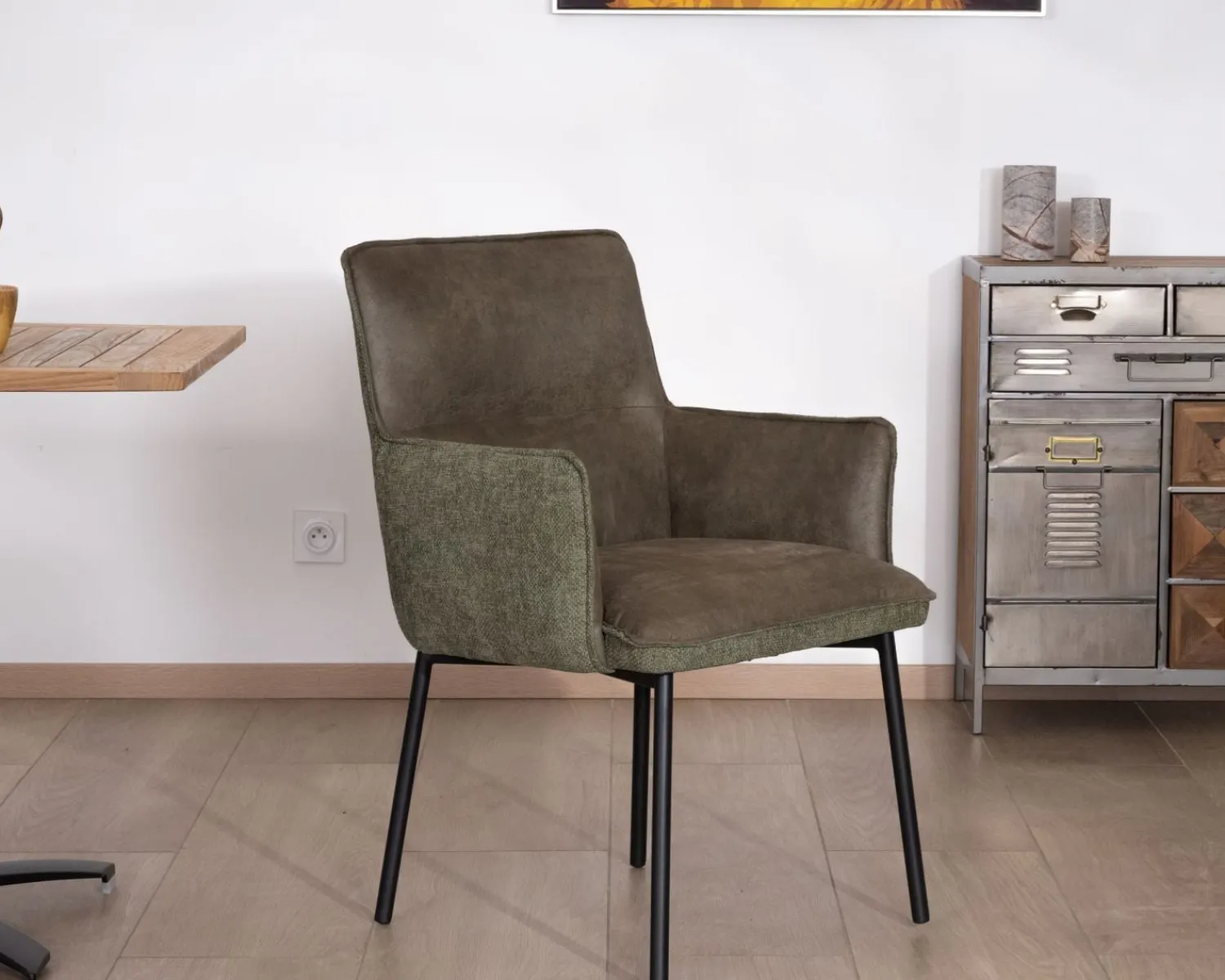 Meuble House Lot de 2 chaises de repas look rétro "Lokka" bi-matière vert Discount