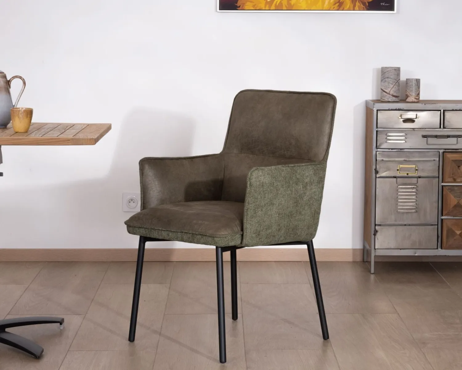 Meuble House Lot de 2 chaises de repas look rétro "Lokka" bi-matière vert Discount