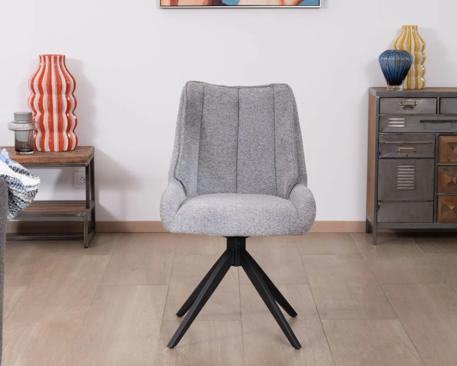 Meuble House Lot de 2 chaises de repas pivotantes en tissu gris "Webber" Online