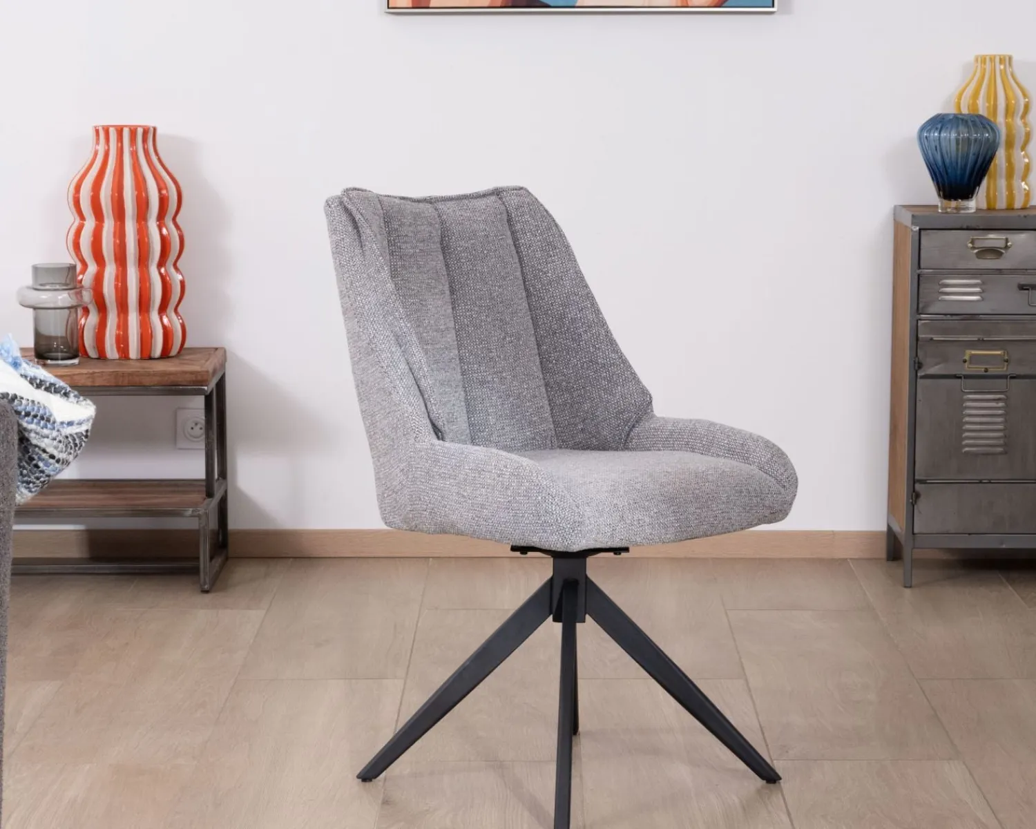 Meuble House Lot de 2 chaises de repas pivotantes en tissu gris "Webber" Online