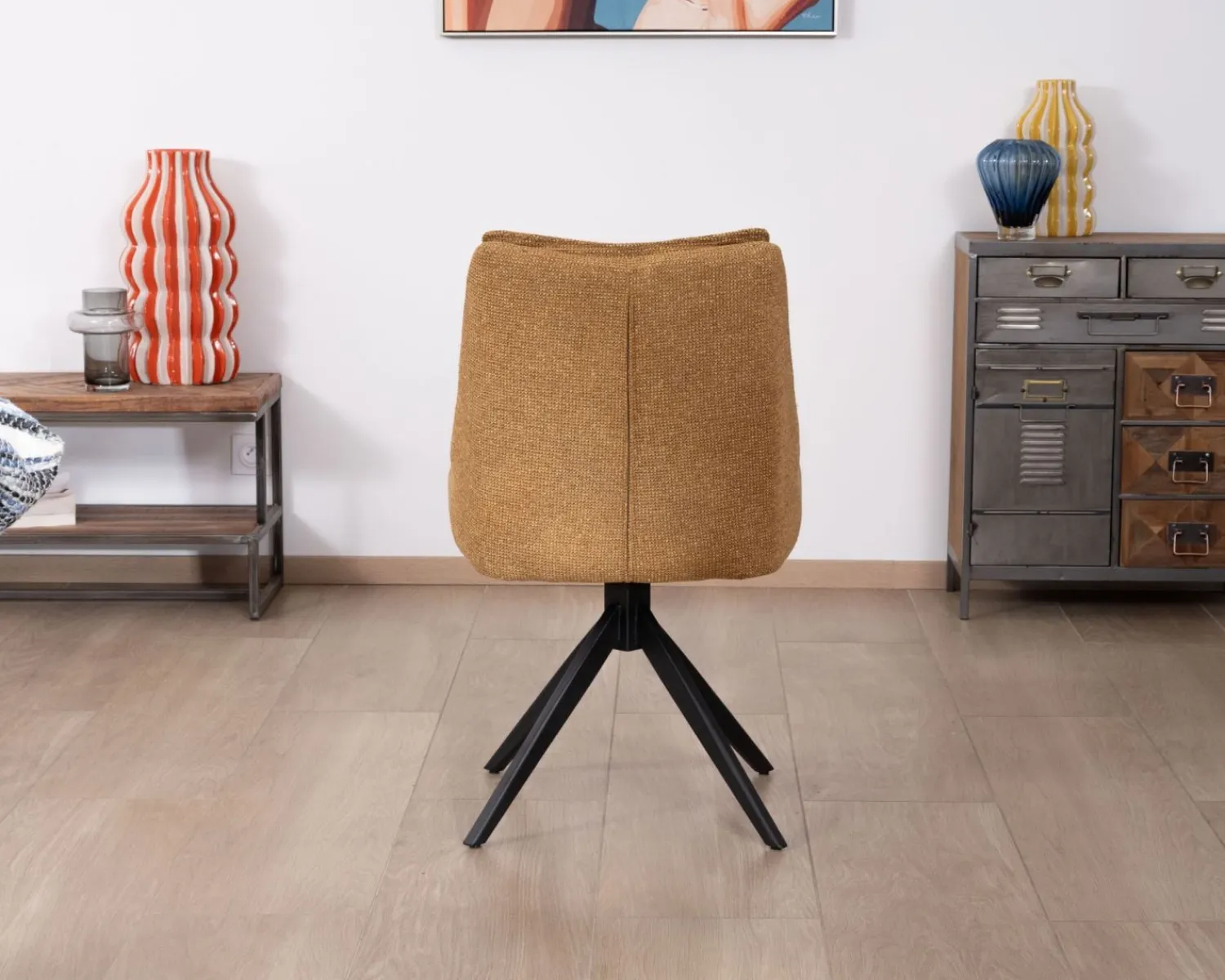 Meuble House Lot de 2 chaises de repas pivotantes et matelassée en tissu moutarde "Webber" Best