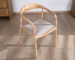 Meuble House Lot de 2 chaises de repas épurées en acacia avec assise tissu beige