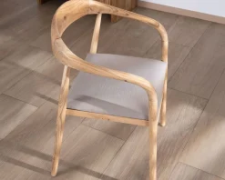 Meuble House Lot de 2 chaises de repas épurées en acacia avec assise tissu beige